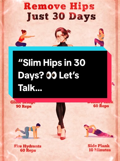 You can’t “remove” your hips… but you CAN sculpt and tighten them 🔥 If your goal is to slim your waist, tone your glutes, and reduce hip fat, here’s what actually works: ✔️ Squats – build lower body strength & boost metabolism ✔️ Glute bridges – activate and lift the glutes ✔️ Donkey kicks & fire hydrants – target hip dips & outer glutes ✔️ High knees – burn calories & support fat loss ✔️ Side planks – tighten obliques & define the waist But here’s the truth: You can’t spot reduce fat. Fat loss