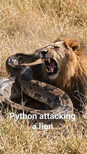 Python attacking a lion 😱