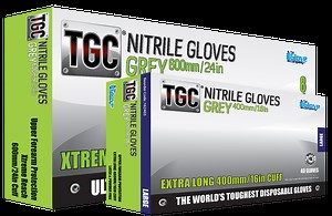 Grey Nitrile Disposable Gloves - TGC Long Sleeve Cuff - 400 & 600mm