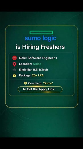 Sdo Openings on Instagram: "Sumo Logic is hiring #Freshers for #Software Engineer 1. Location: #Noida Eligibility: - Bachelor’s or Master’s Degree with Strong fundamentals in computer science and basic understanding of software architecture. - 0-1 years of experience in software development (internships/projects included). - Basic understanding of CI/CD concepts and experience with tools like Jenkins, GitHub Actions, or similar. - Hands-on experience in at least one programming language (Java/Sc