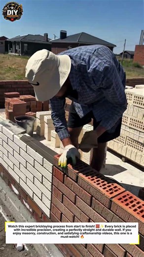 Perfect Brick Wall Build 🧱🔥 #Masonry #Construction #Satisfying