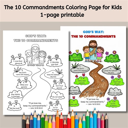 The Ten Commandments for Children Printable, Faith-based Coloring Sheet for Kids, Sunday School Lesson - Etsy