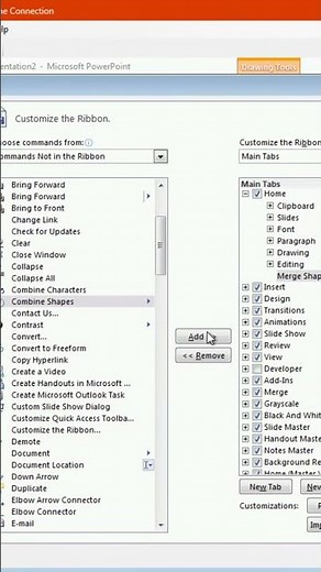 Enabling Merge Shapes or Combine Shapes in PowerPoint 2010