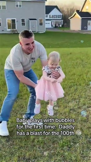 Baby plays with bubbles for the first time 😍 #babyboo