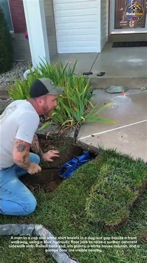 Lifting Sunken Sidewalk With Jack 🏠🔧 #concrete #diy #homerepair