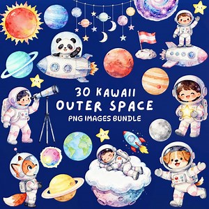 Outer Space Clipart Bundle, Watercolor Animal Astronaut, Rocket, Planets, Stars PNG, Kids Space Theme, Stickers, Sublimation, Commercial Use - Etsy Canada