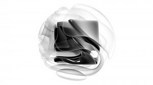 3d render of monochrome abstract art 3d video animation loop video with surreal liquid organic plastic ball sphere with multilayer effect with cube structure inside in curve wavy lines forms on white