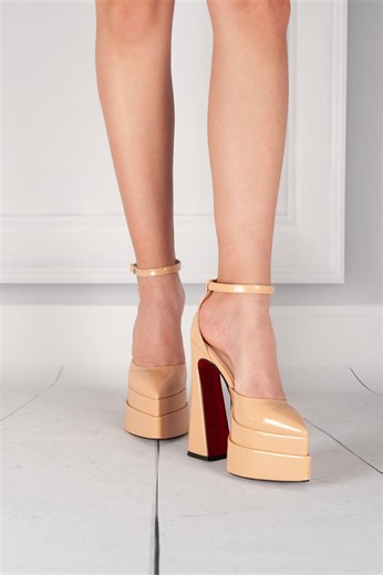 Custom Nude Patent Platform Heels – 15cm High Ankle Strap Pumps - Etsy