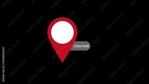 A red location pin marker animation .Cayman Islands map label with location pin symbol.Cayman Islands name with location icon animation.GPS location tracking animation. 4K video