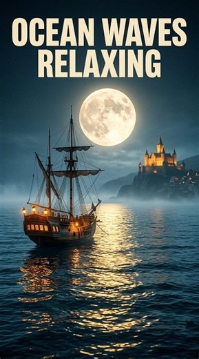 Relaxing Night Boat Ride Under Full Moon | Ocean Waves