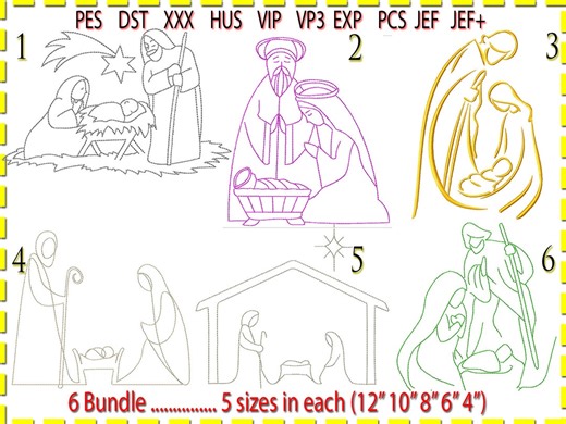 Nativity Line Art Embroidery Designs: Christmas Machine Embroidery Bundle (digital Download) - Etsy