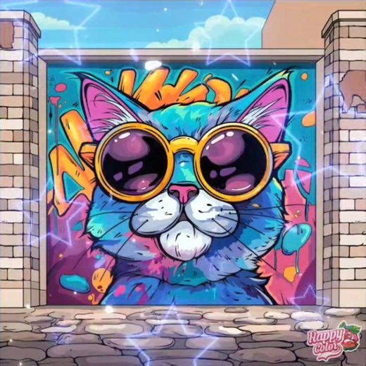 Colour with me a cat graffiti in Happy Color App.