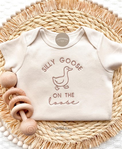 Embroidered Silly Goose on the Loose Baby Onesie®, Funny Pregnancy Announcement Baby Bodysuit Funny Silly Goose Baby Shower Gift, - Etsy