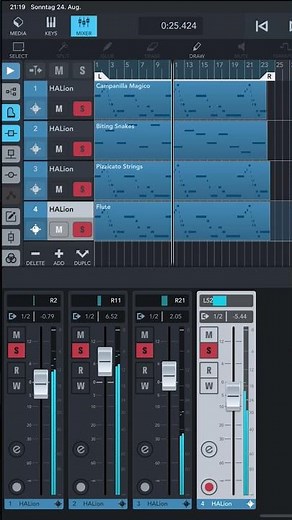 Playing HALion SONIC Selection using 4 presets in Cubasis 3 for iPad