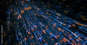 Binary code background. Abstract visual for download or digital matrix for internet data. 0 and 1 code falling down computer screen. Perfect for background of logos. 3D render