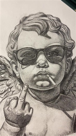Realistic Black and White Drawing of an Angel