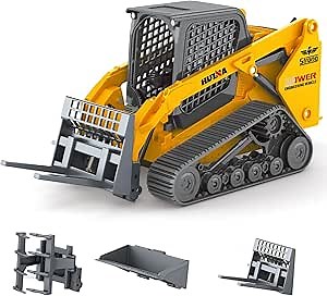 Mostop Construction Truck Toy 3 in 1 Skid Steer Loader with Metal Forklift and Grab Shovel Construction Vehicle, 1/50 Tracked Metal Forklift Truck Toy for Kids Boys Ages 3+