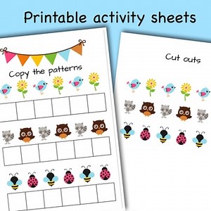 Printable Woodland Animal activity sheets - pattern sequencing game, homeschool