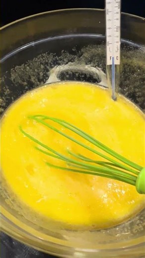 Eggs and sugar to 160 degrees Fahrenheit