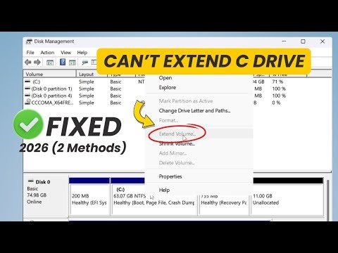 2026 FIX "Can't Extend C Drive with Unallocated Space" in Windows 11/10