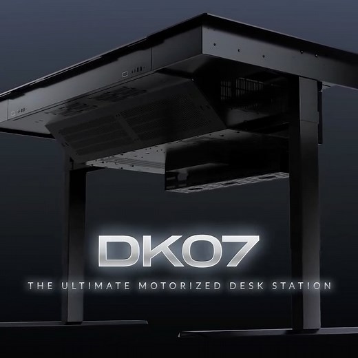 LIAN LI Official Account on Instagram: "Introducing the DK07, the ultimate motorized desk station. 3 height touch memory presets, room for dual E-ATX builds under the glass top, a wireless charging puck with USB and Type-C, dual front I/O, and more.🪐 Available on Newegg: https://bit.ly/4ekegg7 #LIANLI #dk07 #nextgen #ultimatedesksetup #deskspace"
