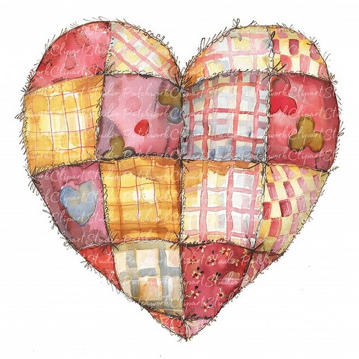 10 Hearts Clipart Bundle, PNG & JPG, Printable Patchwork Heart, Illustrations, Digital Download, Scrapbook Crafting, Quilt Image Love - Etsy
