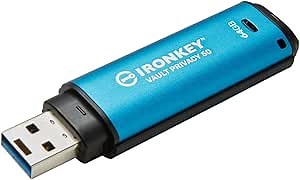 Kingston Ironkey Vault Privacy 50 USB 64GB Flash Drive | FIPS 197 Certified | XTS-AES 256-bit | BadUSB and Brute Force Protection | Mult-Password Option | IKVP50/64GB
