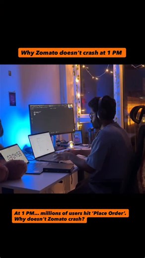 Kiran Anugurthi on Instagram: "Follow @kiran_anugurthi for more updates Peak traffic systems don’t panic — they degrade gracefully. Zomato survives lunch rush using: • L7 load balancing • Horizontal auto scaling • Stateless microservices • Async queues & backpressure • Multi-layer caching • Circuit breakers This is real-world DevOps engineering ⚙️ DEEP TECH BREAKDOWN 1️⃣ Load Balancers (L7) • Requests hit a Layer-7 load balancer • Routed based on: • Path • Headers • Health checks • Failed instan