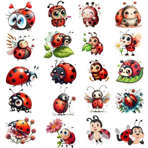 Funny Ladybug Clipart Bundle, Cartoon Insect PNG (digital Download - Etsy