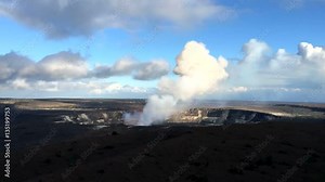 Time lapse of Kilauea volcano showing smoke and steam rising from an active vent within the Caldera.
