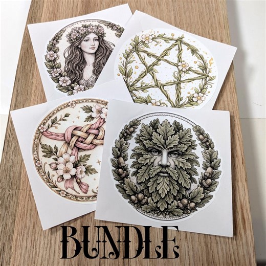 Beltane Witch Sticker Bundle – May Queen, Green Man, Handfasting & Pentacle Set - Etsy
