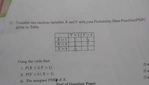 (c) Consider two random variables X and Y with joint Probabilit... | Filo