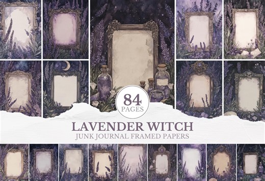 Lavendel Hexe gerahmte Papiere, Lila Hexe Journal Rahmen, Lavendel Botanische Seiten Mond Hexe gerahmte Papiere Kräuter Hexe Ephemera Printable - Etsy.de