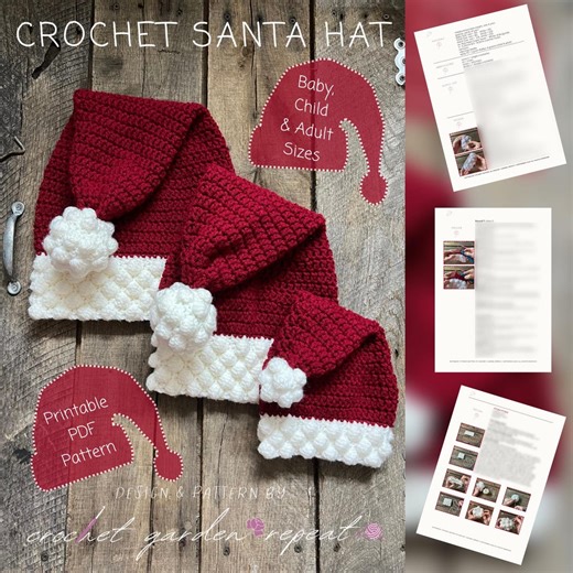 Crochet Santa Hat PDF Pattern *3 Sizes* - Etsy