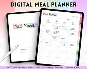 Digital Meal Planner, Colorful Weekly Meal Planner, Meal Plan Template, Goodnotes iPad Planner, Meal Prep, Grocery List, Kitchen, Food Menu - Etsy