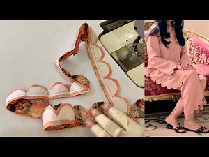 Making cutwork design on neck, chalk, gol daman and sleeves / full kurti cutting and stitching