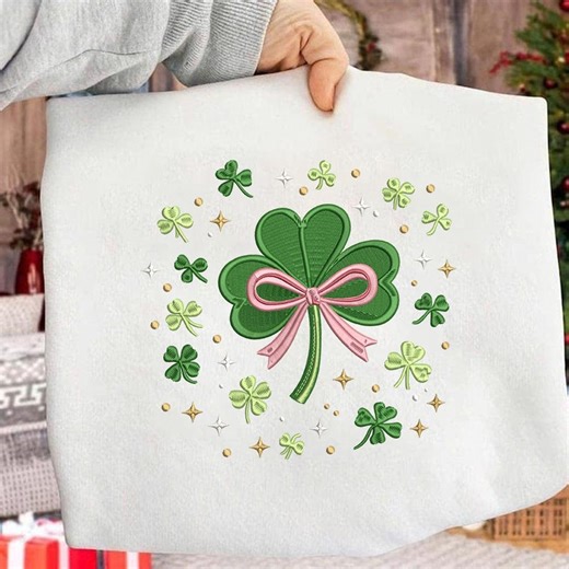 Shamrock Bow Embroidery File, Clover Embroidery Design, St Patrick Shamrock Pattern, Bow Clover Machine Embroidery - Etsy