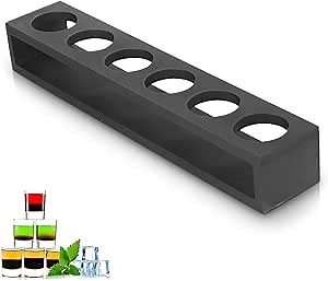 Shot Glass Holder 6 Holes Wooden Drinks Paddle, Shot Glasses Cocktail Holder, Black Shot Glass Serving Tra y Shot Glass Tray Holder Organizer Drinks Serving Board Organizer for Home Party Bar(01)