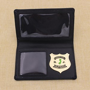 [Hot Item] Custom Metal Soft Enamel 3D Detective Leather Wallet Police Badge