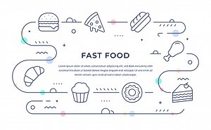 Fast Food Web Banner Design with Line Icons