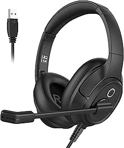 EKSA Headset with Microphone for Laptop, Wired Computer Headset with Volume & Mic Mute Controls, Lightweight PC Headphones for Office Call Center Skype (Over Ear USB Headset with AI ENC)