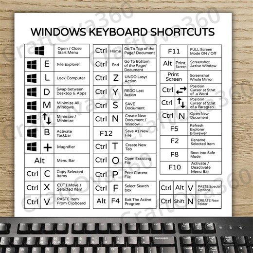 Windows Shortcuts Cheat Sheet Printable, Keyboard Reference Guide PDF - Etsy Canada