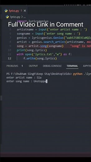 #short trick to get lyrics of any song using python #developers