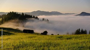 Foggy mountain sunrise time lapse footage. Smoky Mountains National Park, USA