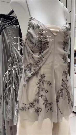 Stylish Light Grey Tulle Top Try-On