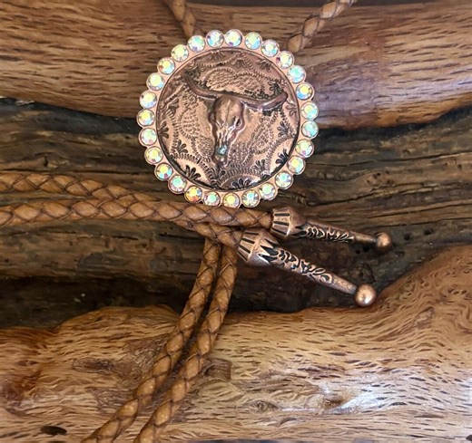 Bronze Longhorn Bolo Tie: Cowboy/cowgirl Western Necklace- Swarovski Crystals - Etsy