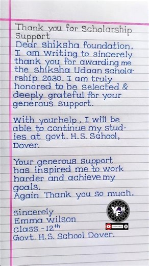 Thanks letter | Thanks letter for scholarship | Scholarship ke liye thank you letter |