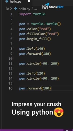 Impress Your Crush with Python ❤️🔥 Turtle Graphics Trick #shorts #python #programming