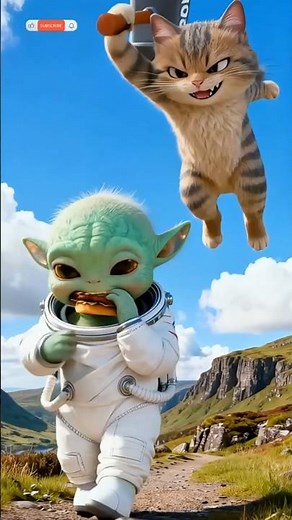 Baby Alien Takes on Cute Kitten for Fried Chicken Heist