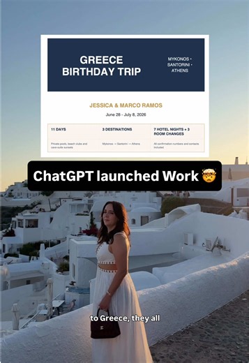 I used ChatGPT Work to plan my 10-day trip to Greece. Including complex logistics like hotel room changes, ferries, and timezone differences. Yes, I literally trust ChatGPT with all of my life decisions, so I’m VERY excited about the ChatGPT Work launch. ChatGPT Work is a brand-new agent inside ChatGPT, built for bigger, multi-step projects and powered by GPT-5.6. It can gather context from your apps and files, plan out multiple steps, and take action on your behalf while you remain in control. 